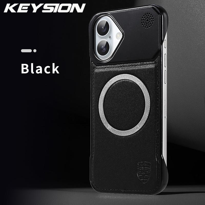 KEYSION Luxury Magnetic PU Leather Aromatherapy Phone Case for iPhone 16 Pro Max 16 Plus 16e Wireless Charging Borderless Cover