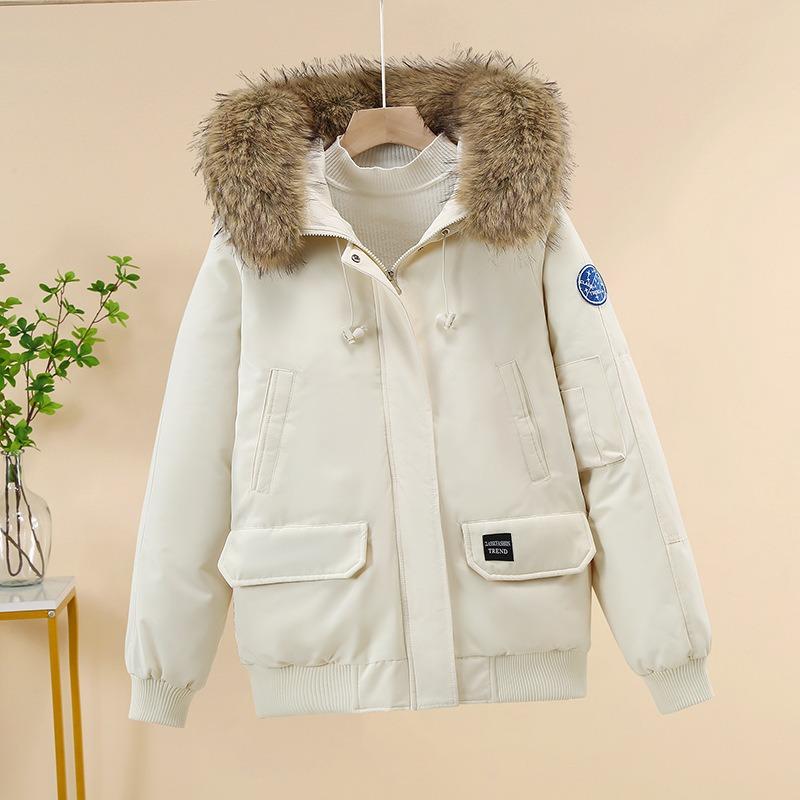 Down cotton clothes women's new winter ovrsize women's big fur collar loose hooded thickened cotton-padded clothes