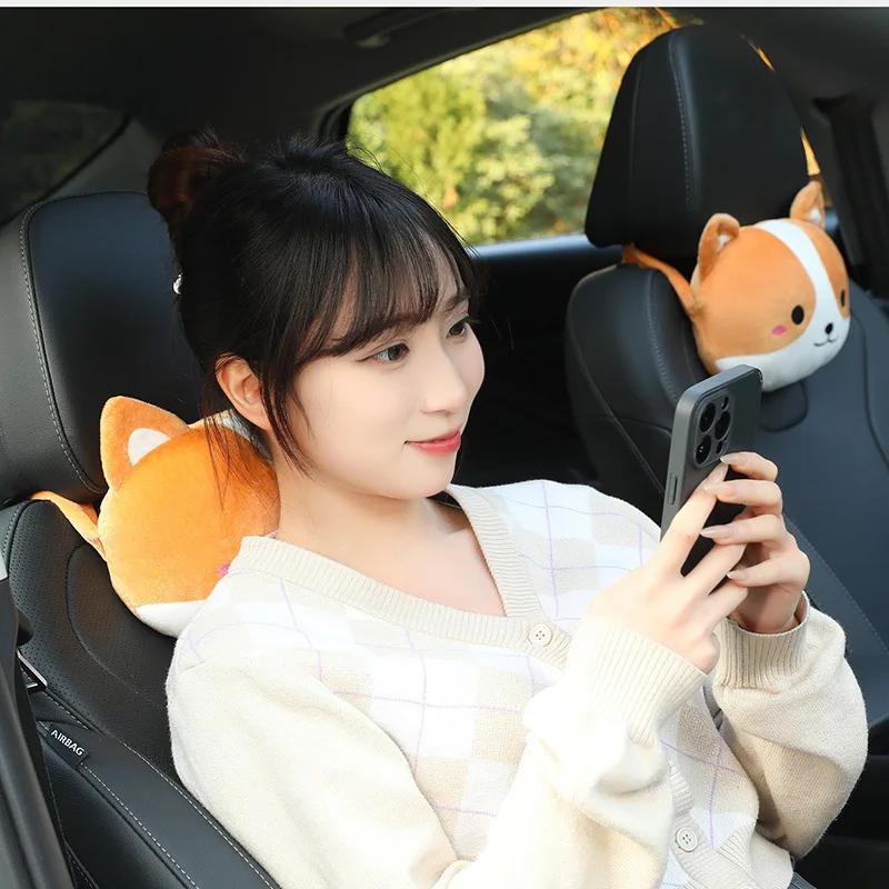 Creative Cartoon Cute Cat Auto Car Seat Head Neck Rest Cushion Headrest Pillow Plush Pad Car Safety Pillow Car Accessories