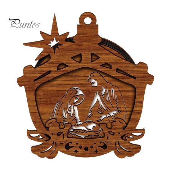 Warm Light Christmas Tree Ornaments 3D Wooden Up Ornament, Layered House Snowman Rustic Holiday Decorations Nativity Scene Hanging Decoration for Xmas