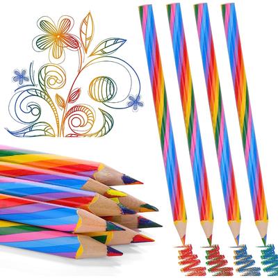 Rainbow Colored Pencils 4 Color In 1 Core Pencils Pre-sharpened Wooden Colors Drawing Pencil