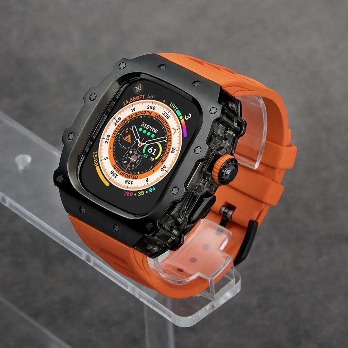 

Розкішний набір для модифікації для Apple Watch Ultra 3 49 мм 45 мм 44 мм Корпус з нержавіючої сталі для IWatch 9 8 7 6 Кришталева кнопка Спортивний ремінець For Ultra 3 49mm