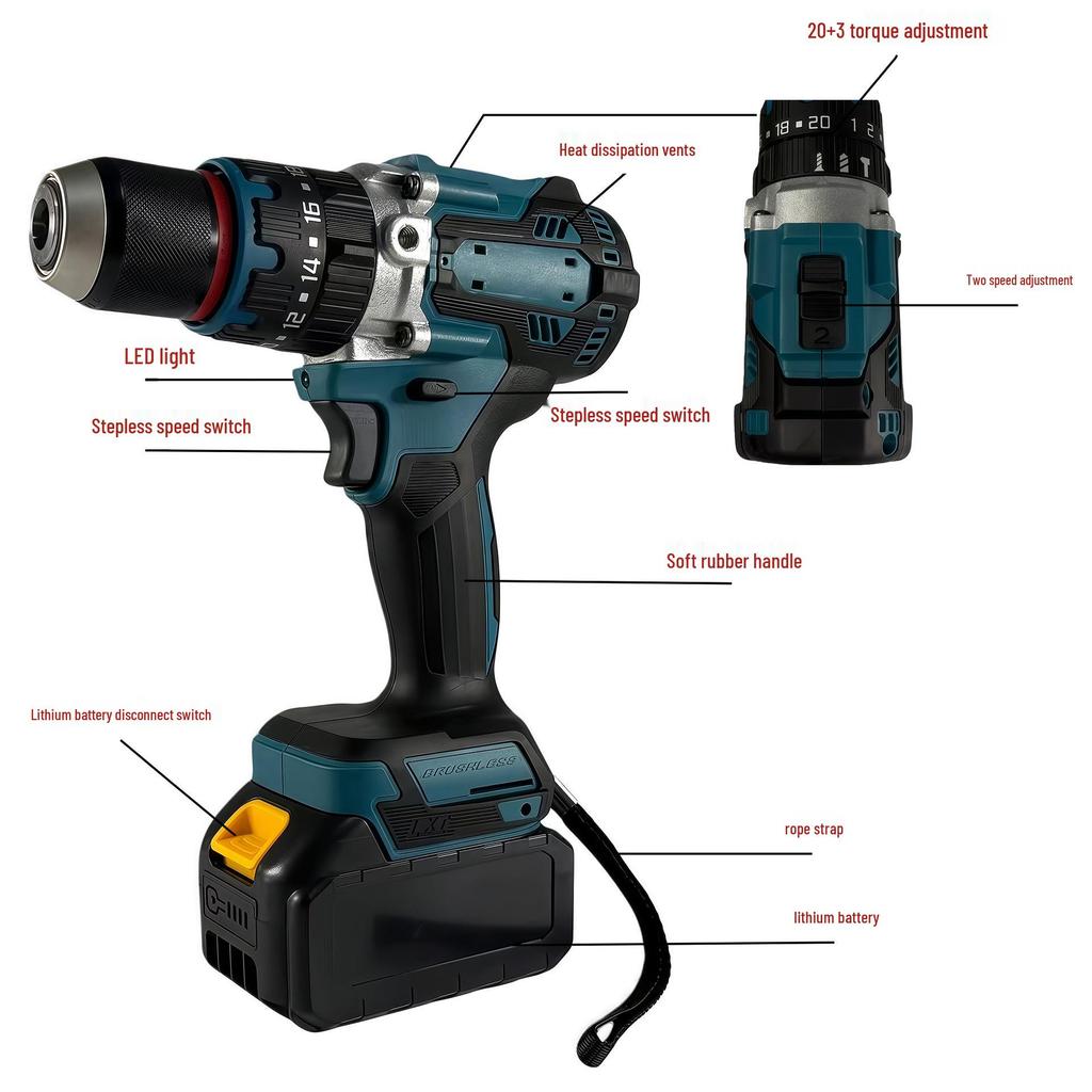 13mm Brushless 21V Lithium Ice Drill, 120Nm Torque Handheld Impact Pistol Drill