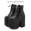 2025 Women's Y2K Style Short Boots Square Closed Toe Lace Up Platform Boots High Chunky Heels Solid Color Shoes