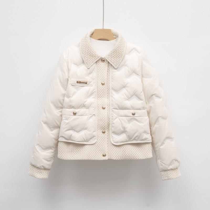 Pinghu down jacket women's short new autumn down light white duck down embossed lapel jacket