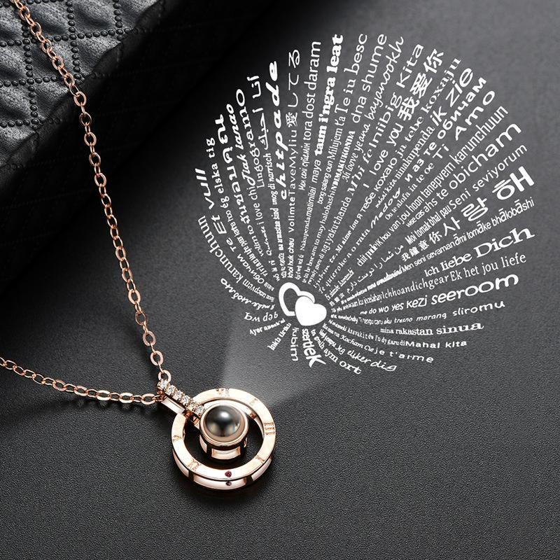 Necklace Pendant Projection Letter Necklace100 Languages "I Love You" Necklace Jewelry For Lover/Girlfriend Cute Accessories 1PC