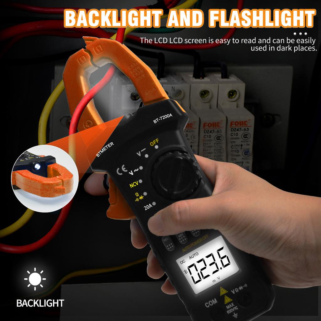  Non-Contact Voltage Detector, BT-7200A Digital Clamp Multimeter, With Backlit Display And Support Data Storage Function