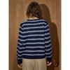 Coolhu Navy Blue Lazy Style Warm Color-Block Striped Knit Crew Neck New Women's Fashionable Versatile Sweater