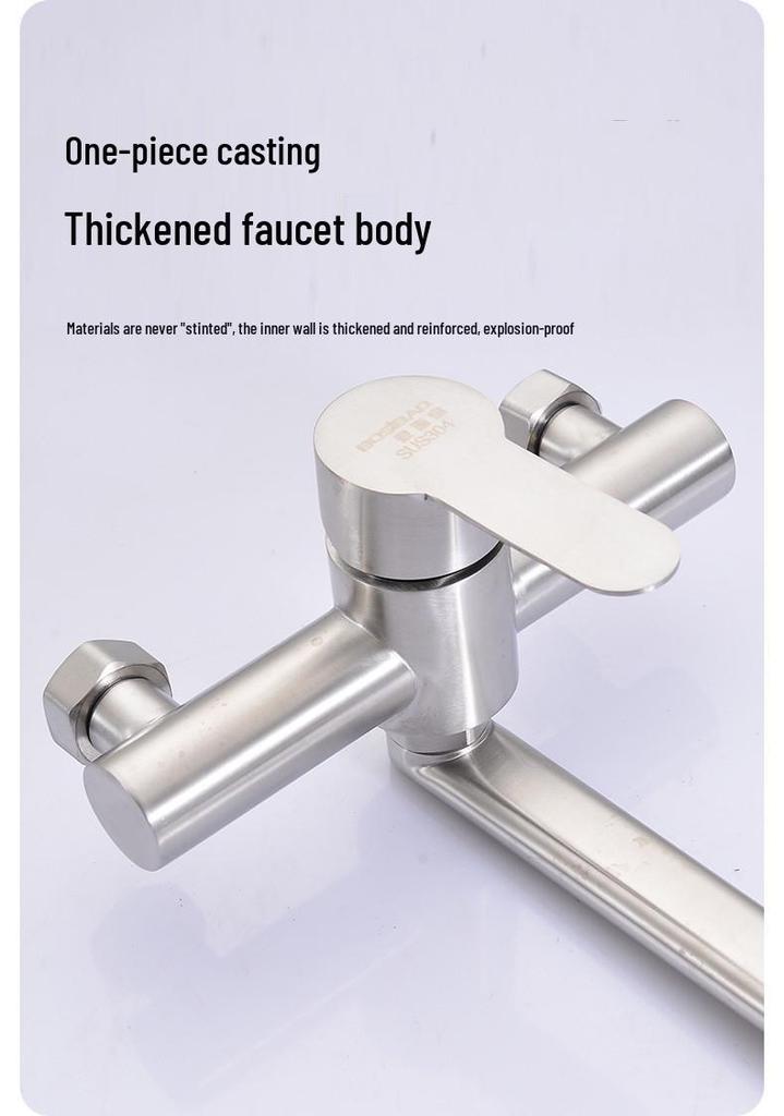 304 Stainless Steel Rotating Shower & Bathtub Faucet, Hot/Cold, Wall-Mounted, Concealed Installation.