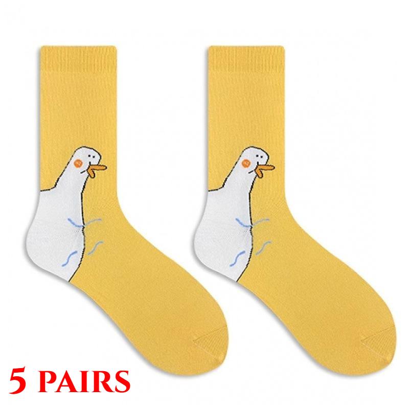 Meias de Cano Médio de Pato Fofo de Desenho Animado Algodão Penteado Absorvente de Suor Meias Sem Costura Tendência da Moda Meias de Cano Longo para Mulheres