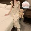 Women's Sweet Fairy Style Thin Cloud Cotton Camisole Nightgown with Built-in Bra for Indoor and Outdoor Wear
