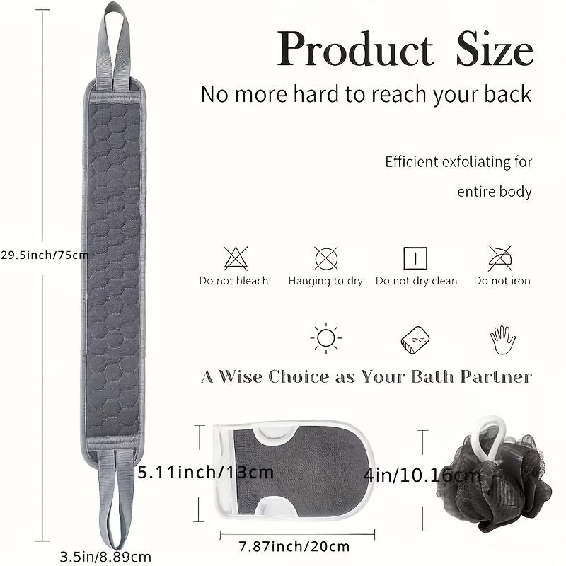 3pcs Exfoliating Back Scrubber Set Bath Shower Back Scrubber Belt With Glove And Loofah