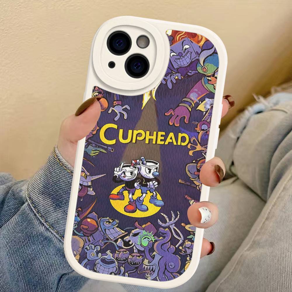 

Anime Cuphead Cartoon Leather Phone Case For IPhone 16 15 14 13 12 11 Pro Max Plus Shockproof Cover iphone 11 pro