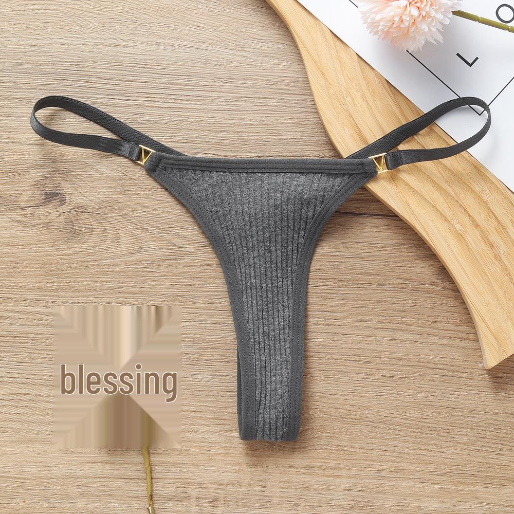 Women's Low-Rise Cotton Ribbed T-back Thong - Sexy, European & American Style, Hip-lifting Fitness, High-Cut Fashion