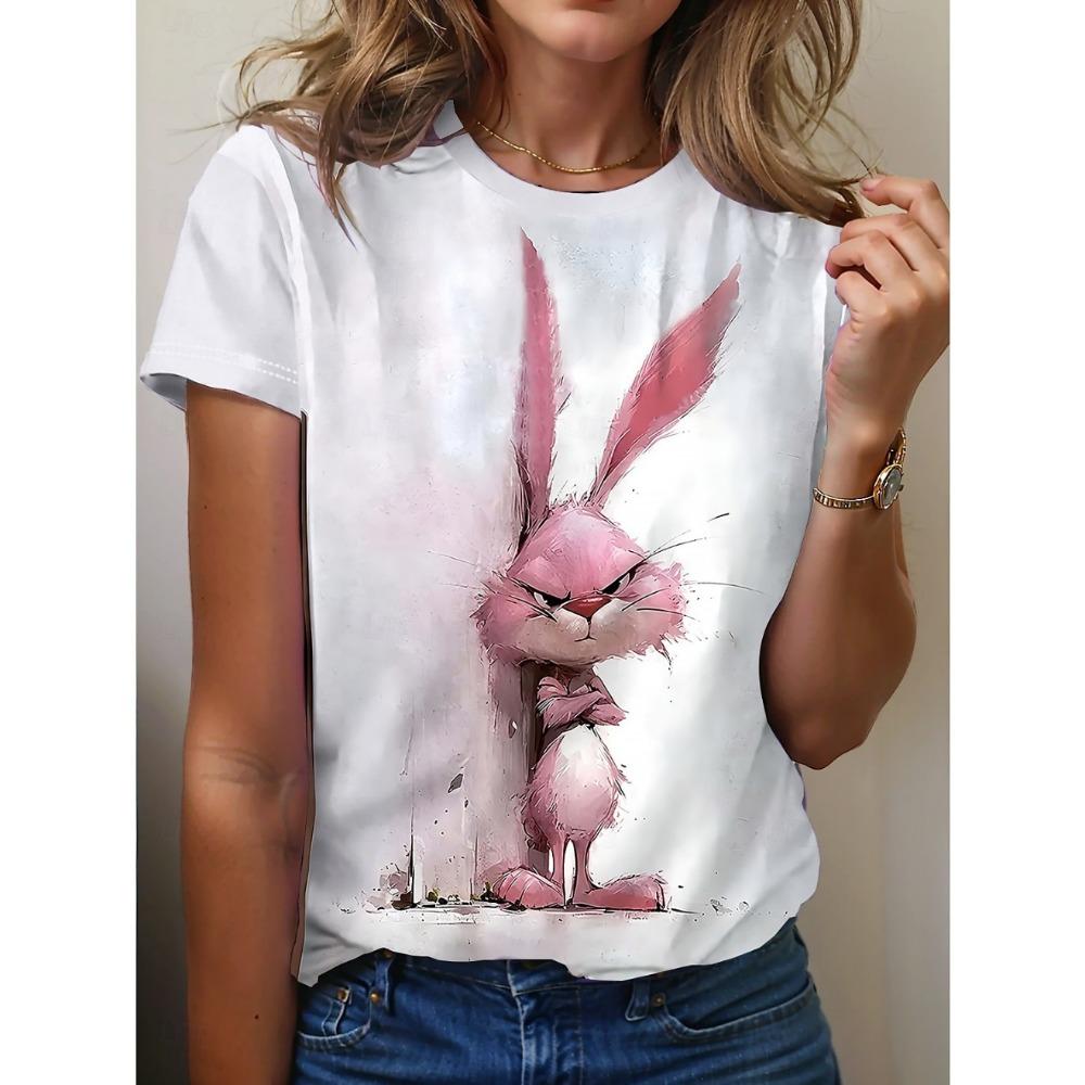 Fashion Summer Easter Bunny 3D Printed T-Shirt Women Street Casual Harajuku Crew Neck Tops