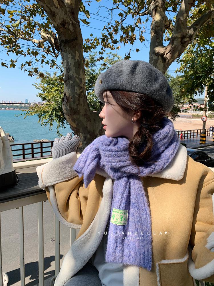Eșarfă de iarnă în stil coreean din mohair, culoare solidă, pentru femei - Design tricotat moale și confortabil pentru studenți