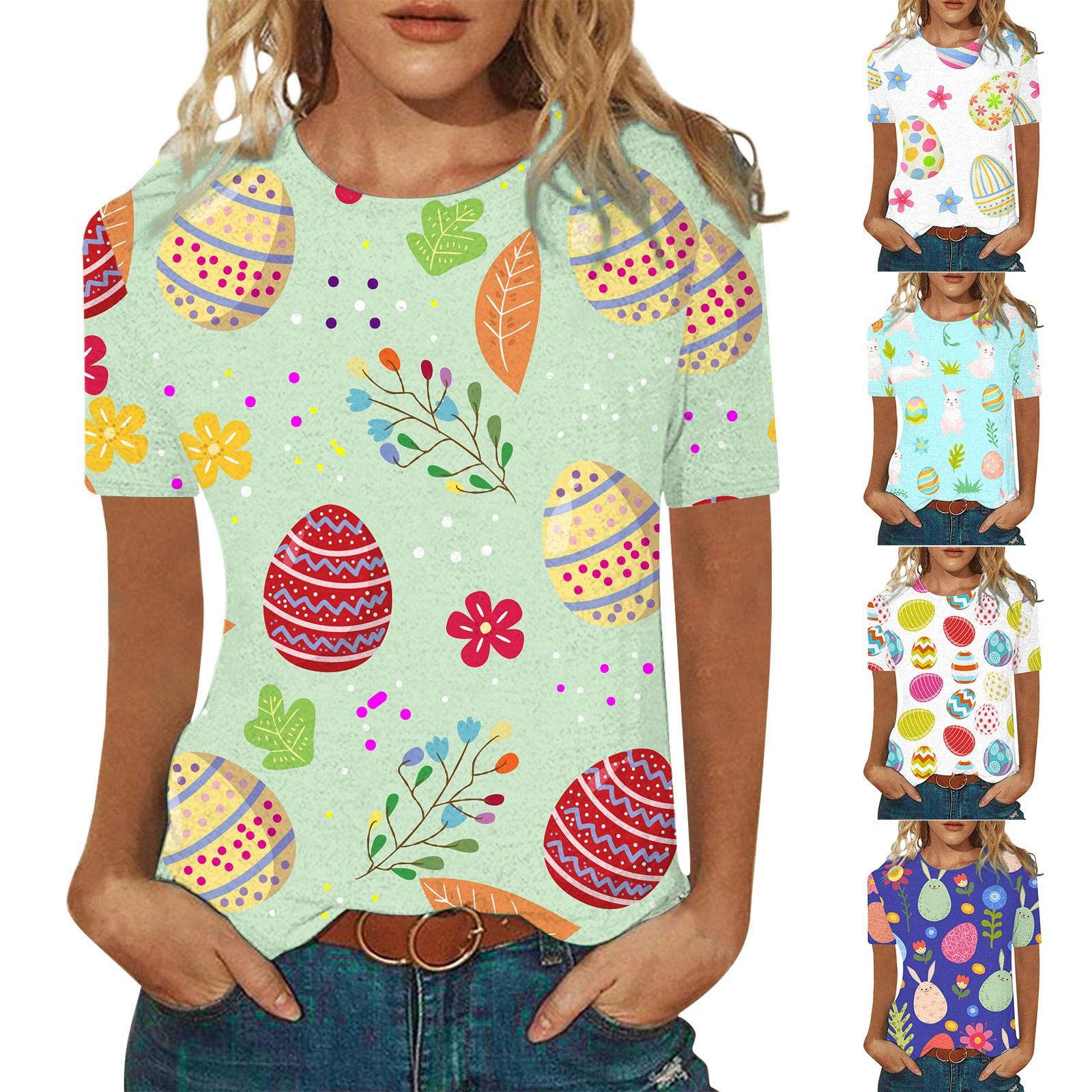 

Модный женский пасхальный принт, осенний и зимний повседневный топ с короткими рукавами и круглым вырезом с принтом
