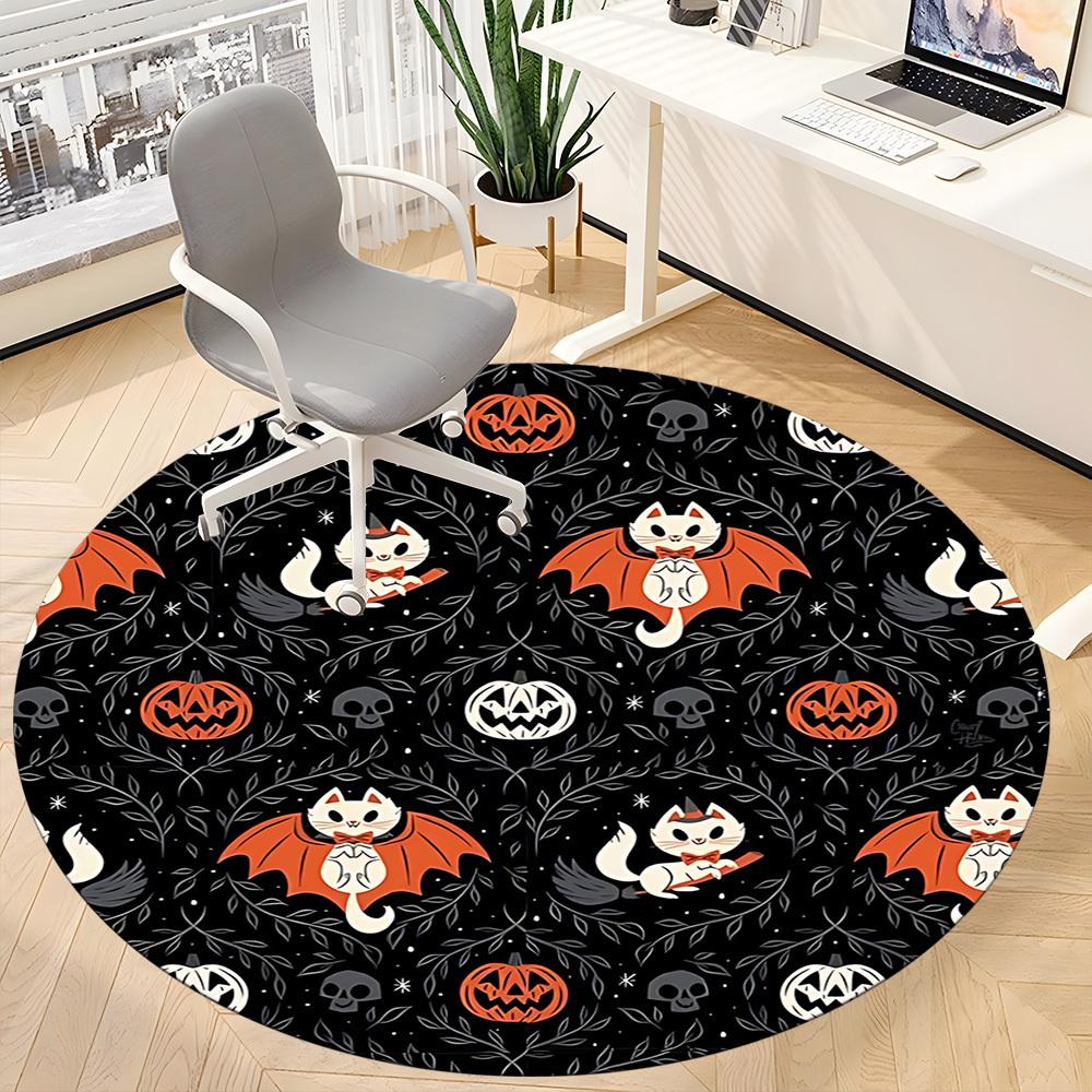 1pc Halloween Cats Office Round Area Rug, Under Office Chairs Bedroom Living Room Home Decor, Room Deco