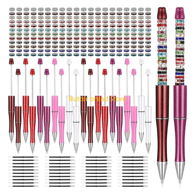 W89C Beadable Ballpoint Pen with Beads, Refills, Heat Transfer Pen for Christmas Gift