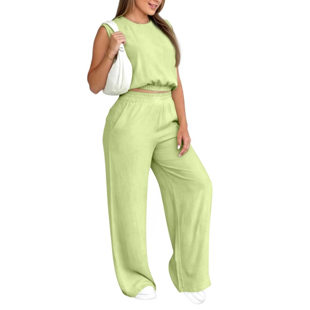 Women's 2-Piece Fashionable Casual Loose Fit Sleeveless T Shirt Top And Pants Set