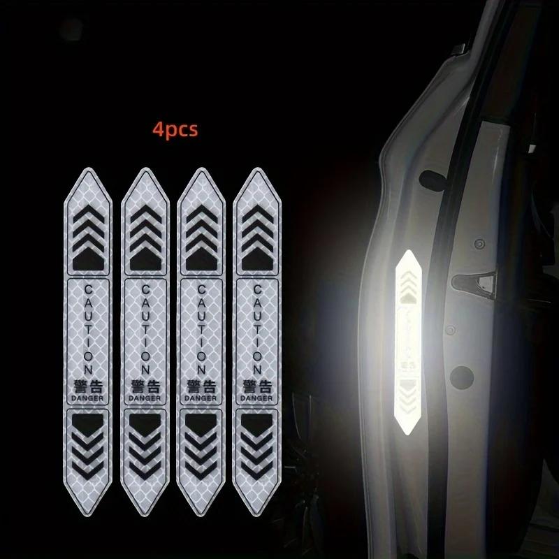 4Pcs Reflective Open Warning Stickers for Car Door, Night Visibility Auto Safety Prompt Decals