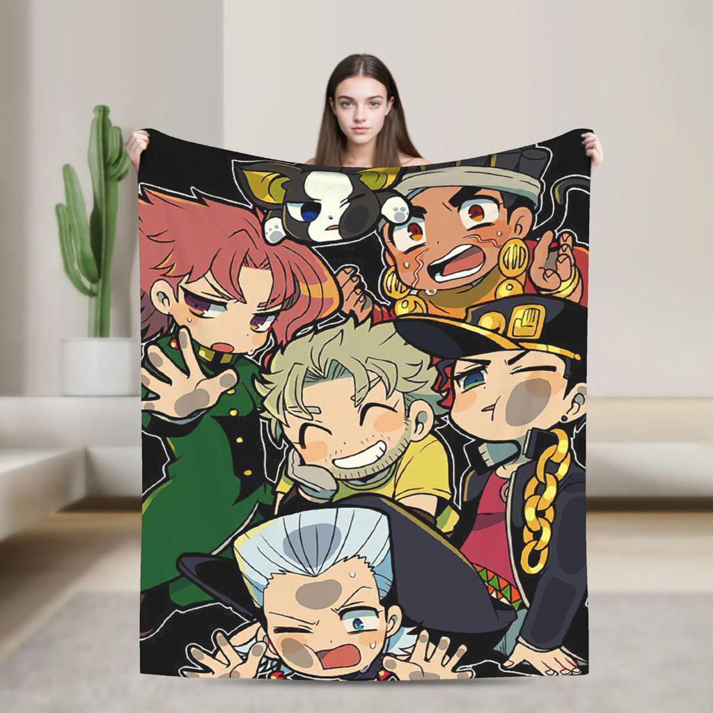 Bizarre Adventure Knitted Blanket Anime Flannel Throw Blanket Home Couch Decoration Soft Warm Bedspread
