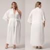 Yaoting Plus Size Satin Chiffon Feather Long Robe Pajamas WP5013