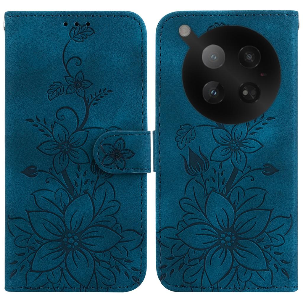 For Infinix Zero 40 4G Stand Case Lily Flower Imprint Leather Phone Cover with Wrist Strap