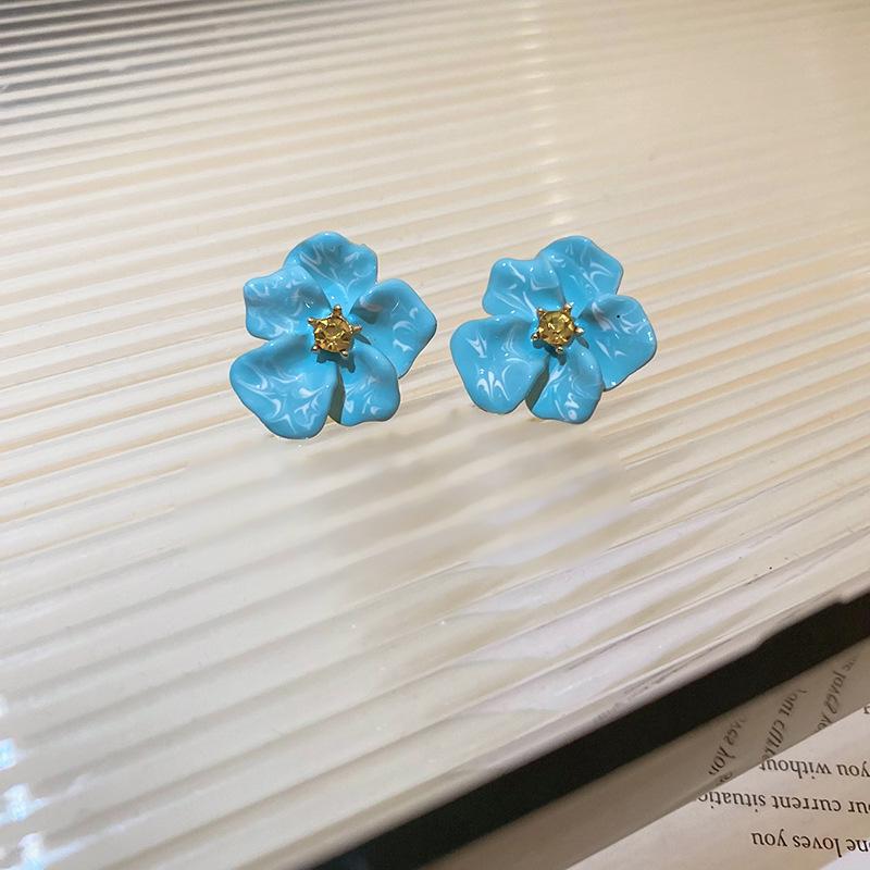 

Геометрические серьги-пусеты из стерлингового серебра в виде цветка с бриллиантами – Ретро дизайн с эффектом капель, Шикарный французский стиль для женщин