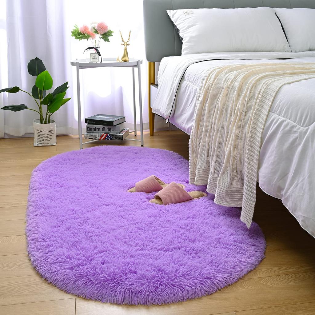 Soft Silky Oval Plush Rug for Kids Bedroom Living Room Sofa Area Balcony Home Decor Girl Room Floor Mat