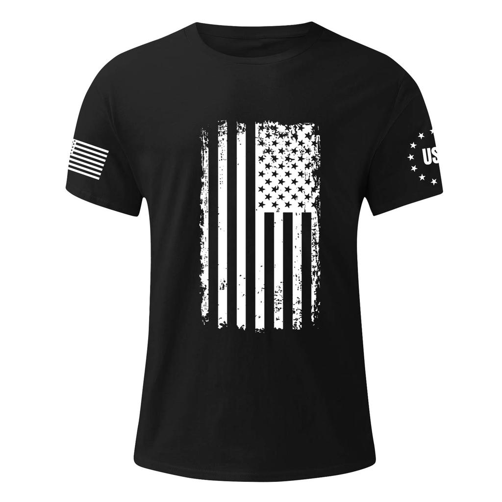 Tricou de vară pentru bărbați, la modă, casual, cu gât rotund și mâneci scurte, imprimat cu tema Zilei Independenței