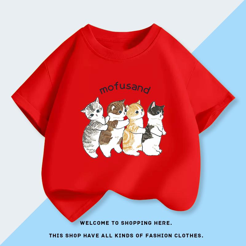 Girl Cat Short Sleeve T-Shirt Summer New Fashion Children's Summer Top