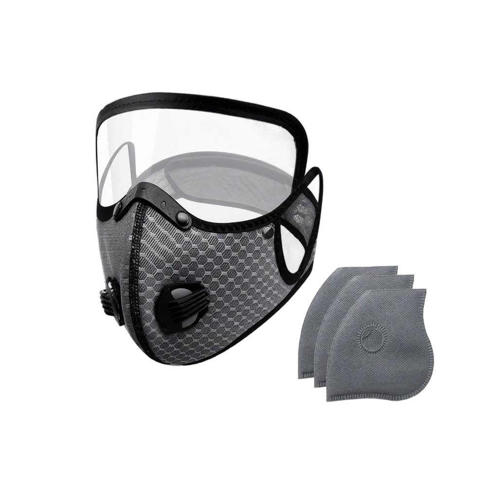 Cycling Face Mask with Transparent Shield and Replaceable Filters Adjustable Breathable Protective Cover for Outdoor Sports and Commuting