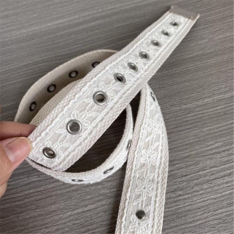 Comfortable Women Belt PU Leather Lace Trim Flower Waistband Adjustable Length Waist Strap for Teens Girl Everyday Use