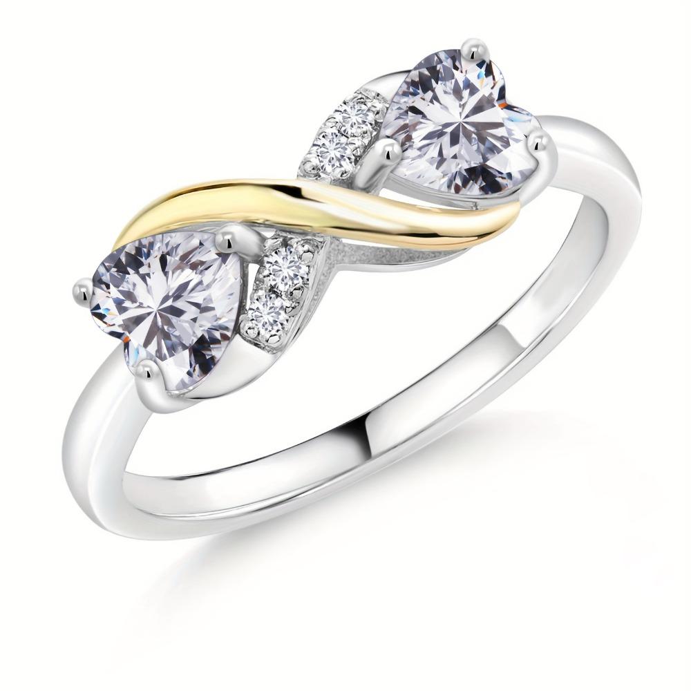 Women Rings Love Heart Shaped Zircon Diamond Two Tone Care Rings for Her Elegant Gift