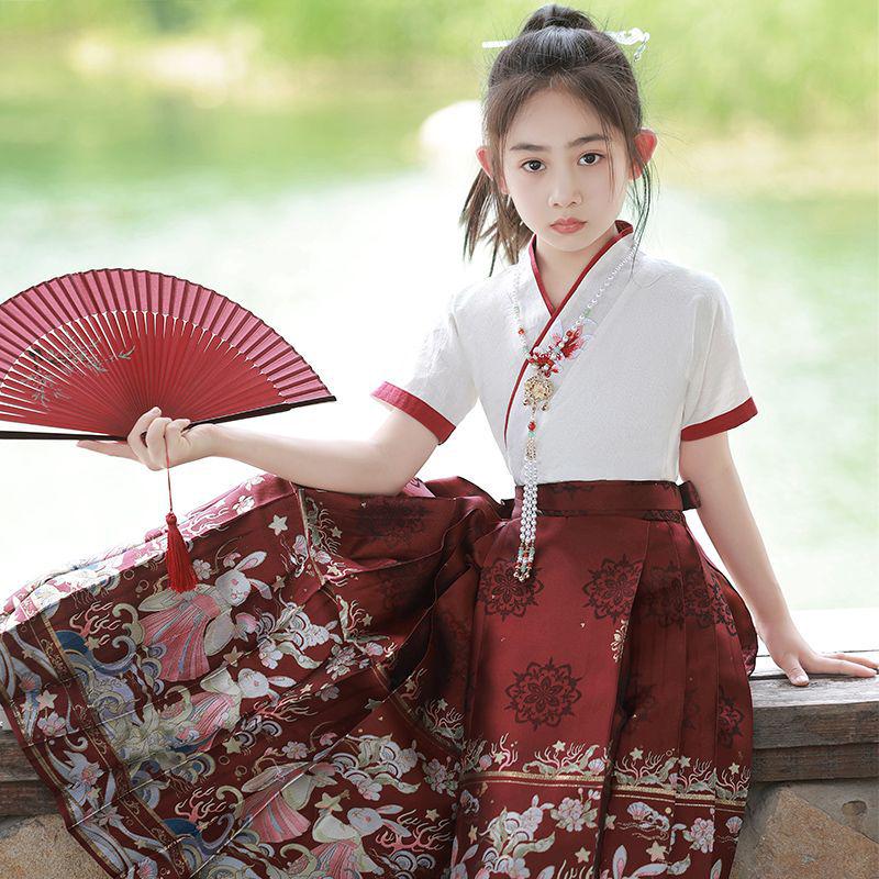 Girls' Chinese-Inspired Summer Hanfu Set – Ming & Tang Dynasty Style
