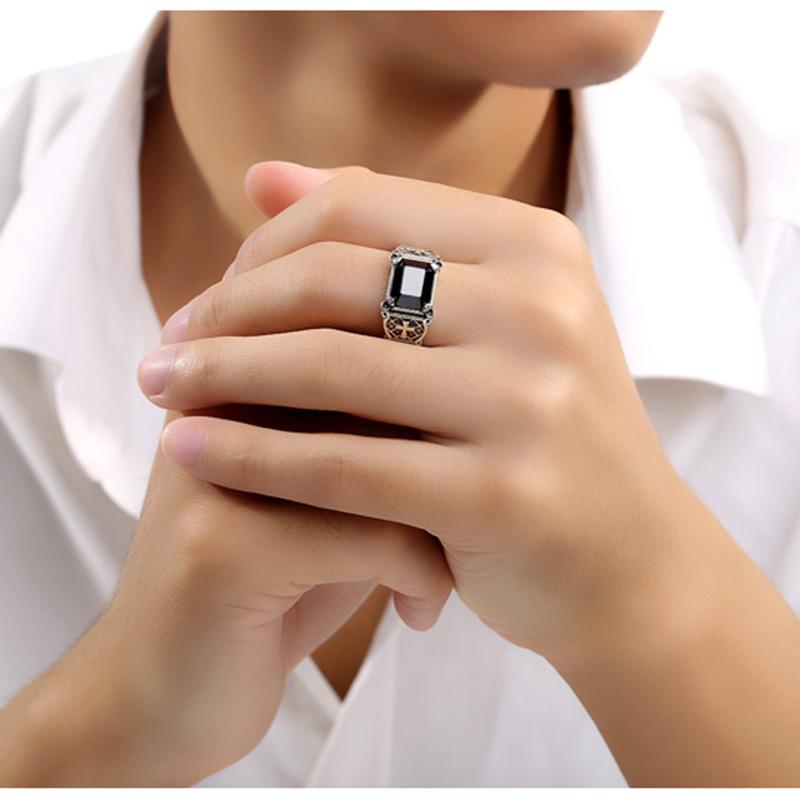Men's Ring Personality Domineering Trend Single Index Finger Black Nao Ring Hip Hop Cross