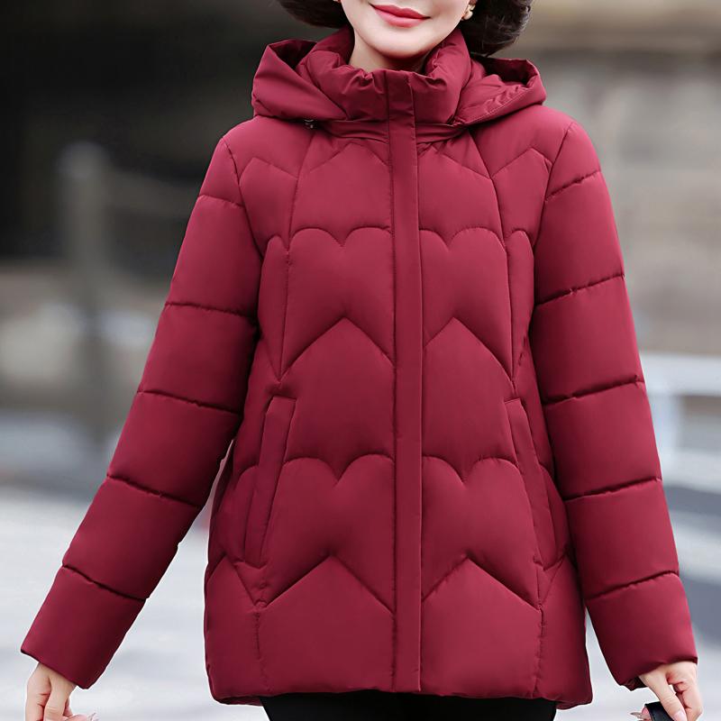 

Winter Women s Parkas Hooded Warm Jackets Elegant Loose Thick Outerwear Middle Age Women s Coats XL червоний