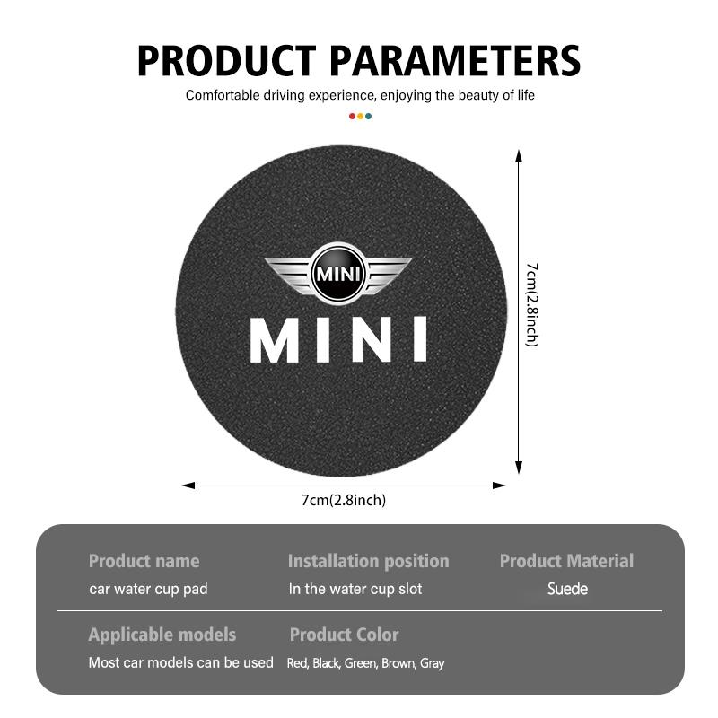 2Pcs Car Water Cup Bottle Holder Anti-slip Mat Pad Suede For Mini Cooper JCW Works F54 F55 F56 F57 F60 R50 R52 R53 R55 R56 R57 Uylez55