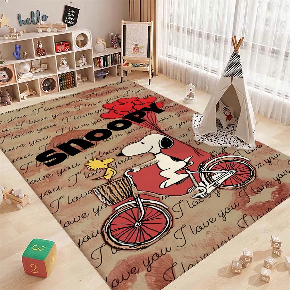 Snoopy Sweet Love Ride Rectangular Rug Nonslip Easyclean Carpet For Kids Bedroom Play Area Home Decor Great Holiday Gift