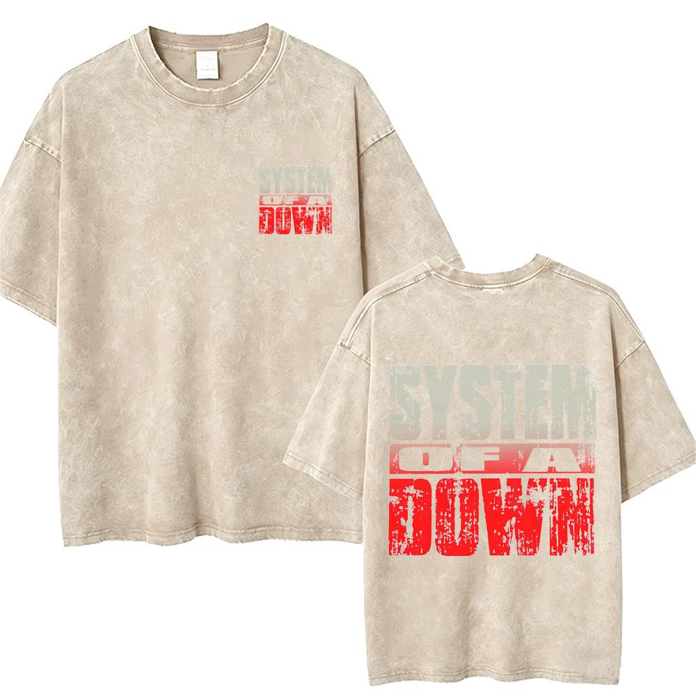 T-shirt Vintage Lavé System Of A Down Homme Rétro Rock Metal T-shirts Oversize Homme Décontracté Coton Haute Qualité