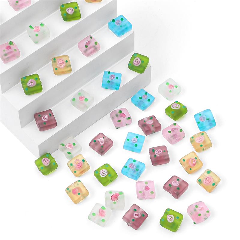 2 τμχ Ζωγραφισμένες στο χέρι παγωμένο χρωματιστό γυαλί τετράγωνες χάντρες για DIY κολιέ βραχιόλι σκουλαρίκια Αξεσουάρ χειροτεχνίας κοσμήματα