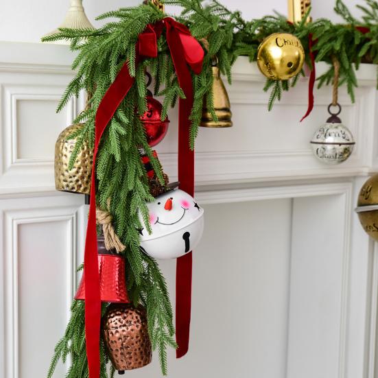 Christmas Bells Ornament Rustic Iron Jingle Bells Christmas Hanging Decoration for Xmas Holiday Tree Doorway Decor