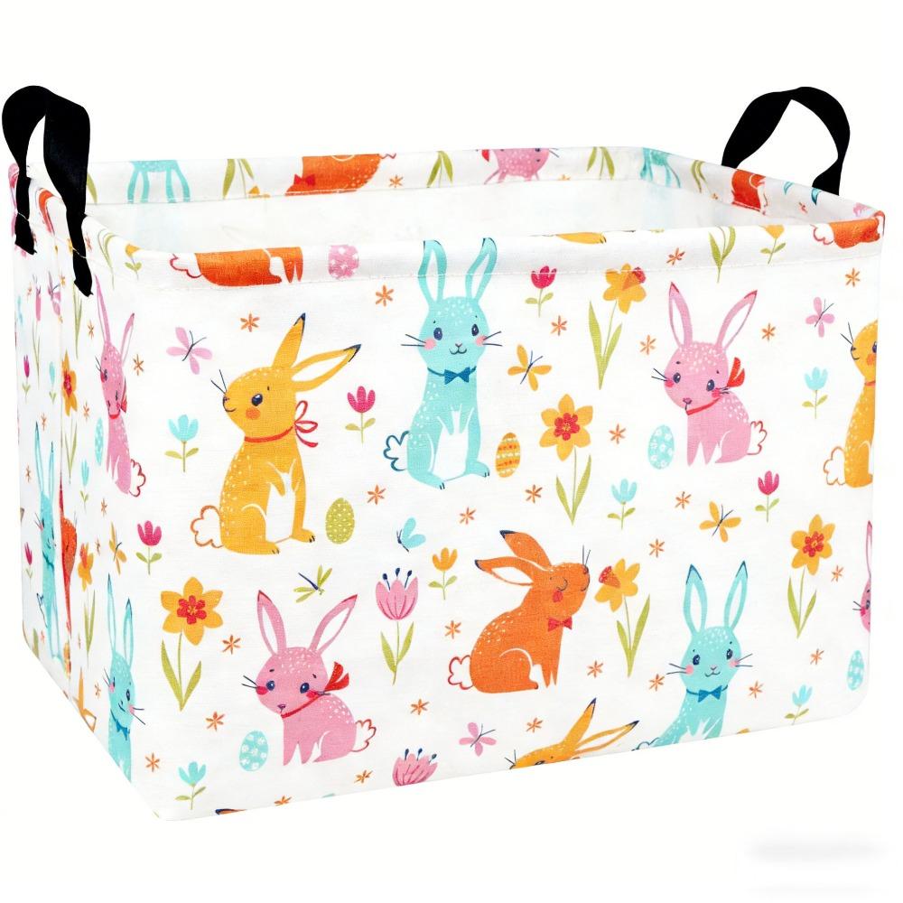 

Cartoon Rectangular Easter Basket Foldable Easter Room Decor Storage Organizer Bin Box with Handle Clothes Laundry Hamper