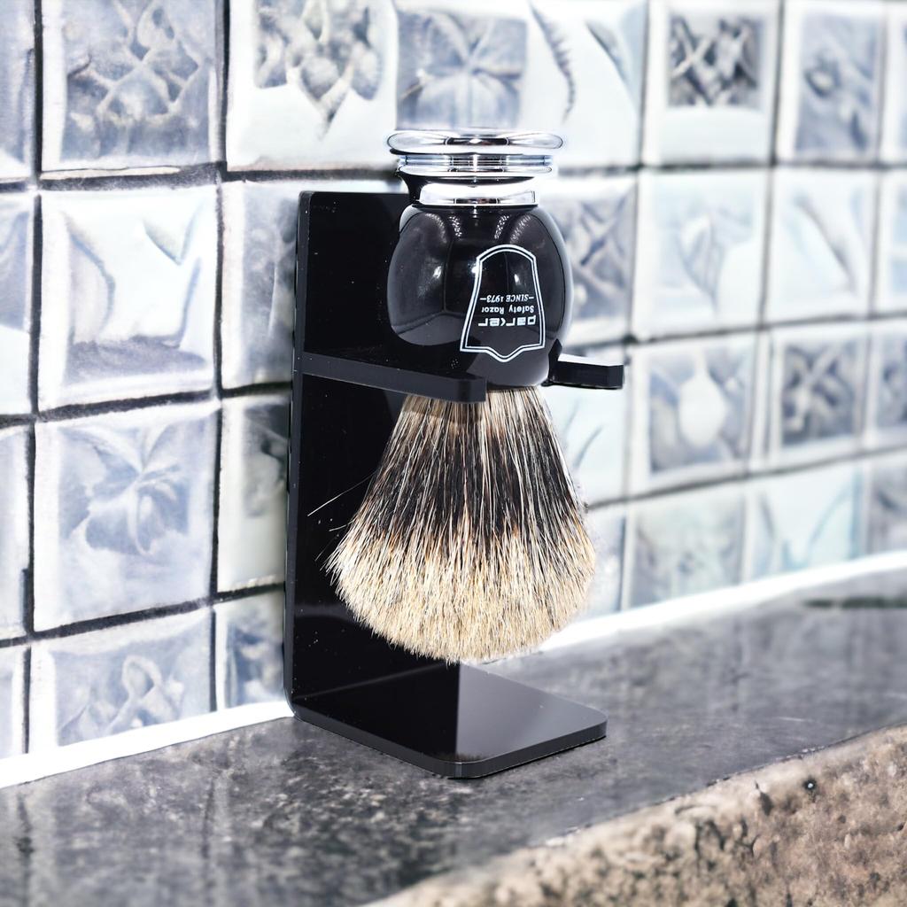 Parker Shaving Dense Foaming Badger Resin Dedicated Stand Barber Razor Brush, (100% Hair/Black Handle), Included, Shaving, Razor, [Item]