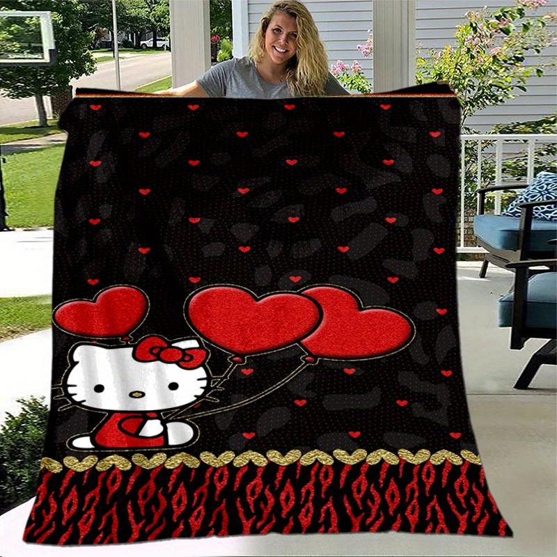 1pc. Hello Kitty Red Heart Balloons Patterned Blanket - Perfect for Home, Office, Outdoor Use, Gift Idea, Suitable for All Seasonsz041746