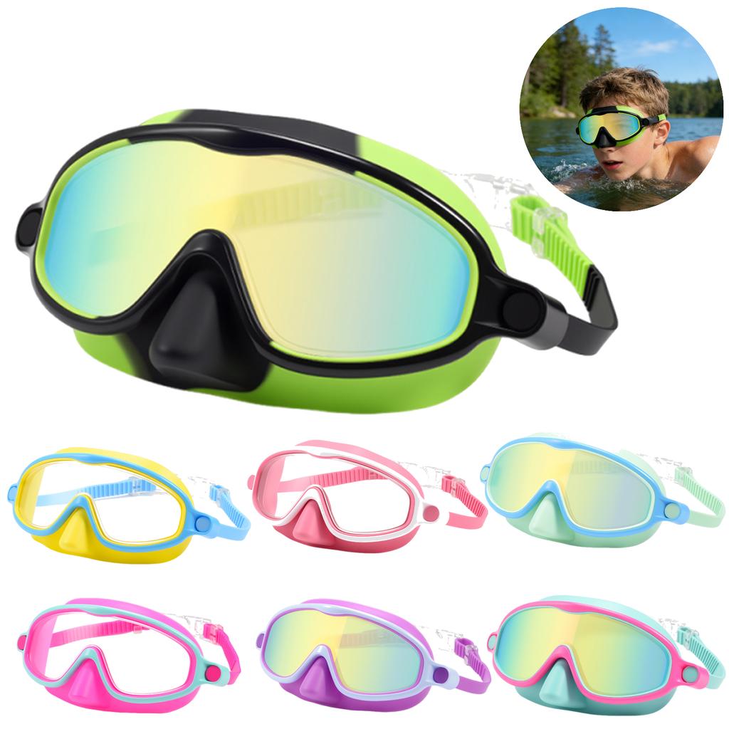 Kids Swim Goggles with Nose Cover Wide View Diving Glasses Snorkel Mask Comfort Fabric Strap Swimming Goggles for Boys & Girls