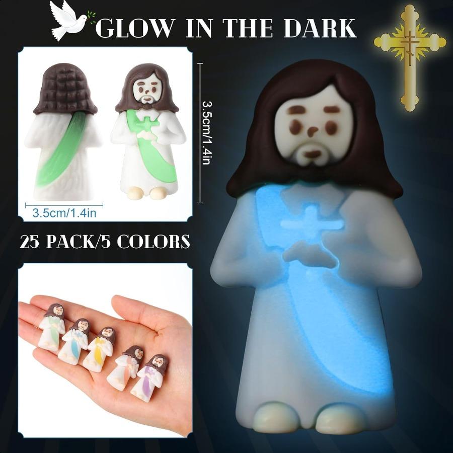 25 Pcs Mini Glow In The Dark Jesus Figures Glowing Jesus In Bulk for Church Christian Gift for Hide and Seek Religious Party Fa