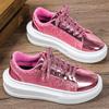 Damen Plateauschuhe Mode Pailletten klobige Schuhe PU-Leder Freizeit-Sneaker runde Zehenpartie Laufschuhe Tägliche vielseitige Schuhe