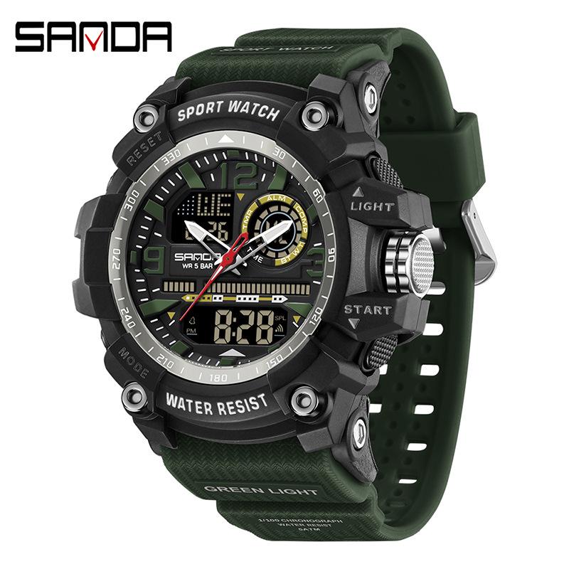SANDA Youth Waterproof Sports Watch - Cool Trendy Multi-functional Dual Display in Black Technology Design